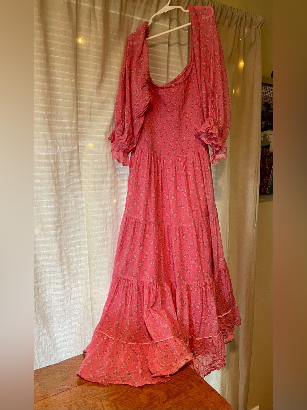 LoveShackFancy Coral-Pink Floral Midi Dress